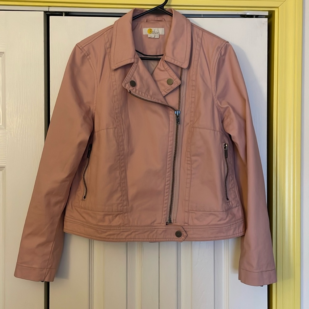 Boden denim jacket, pink, worn once! As new! Zippered pockets, so cute!